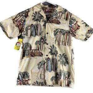 NWT RJC Mens Size Small Short Sleeve Hawaian Print Shirt Made in Hawaii Beige​